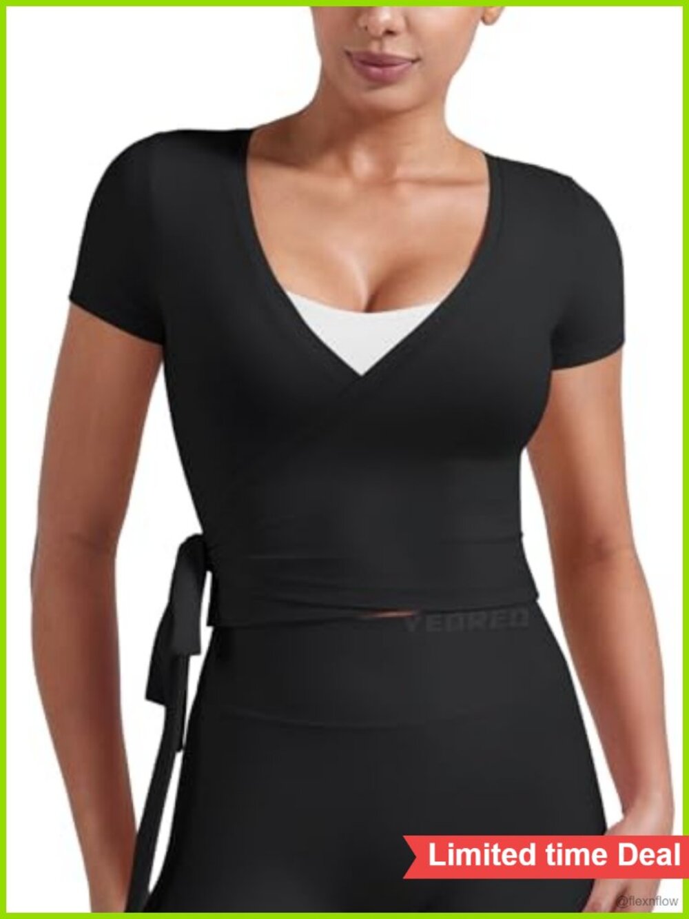 Women's Wrap V-Neck Short Sleeve Active Top Nylon Spandex Ballet Pilates Yoga